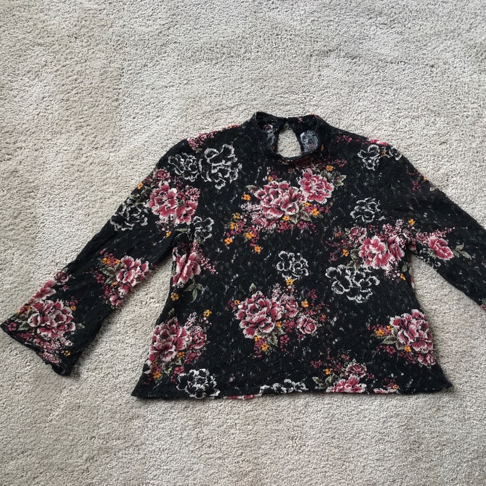 Zara black floral mesh top